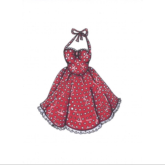 Red Polka Dot Dress Forever Notecard Illustration - Picture 2 of 2
